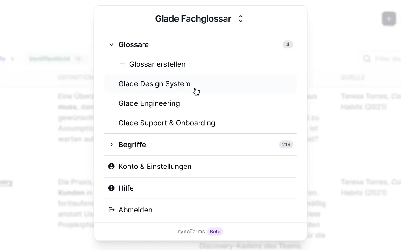 syncTerms Glossar-Switcher