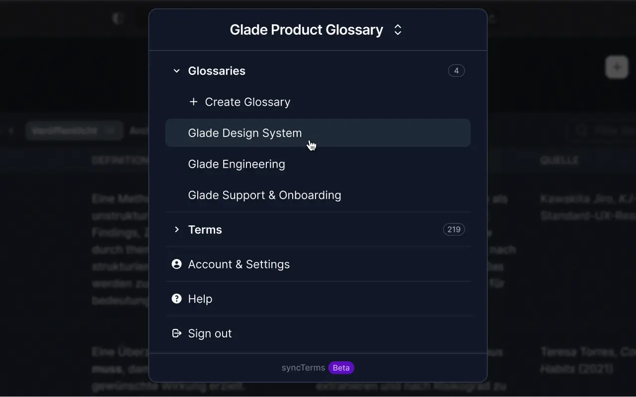 syncTerms Glossary Switcher