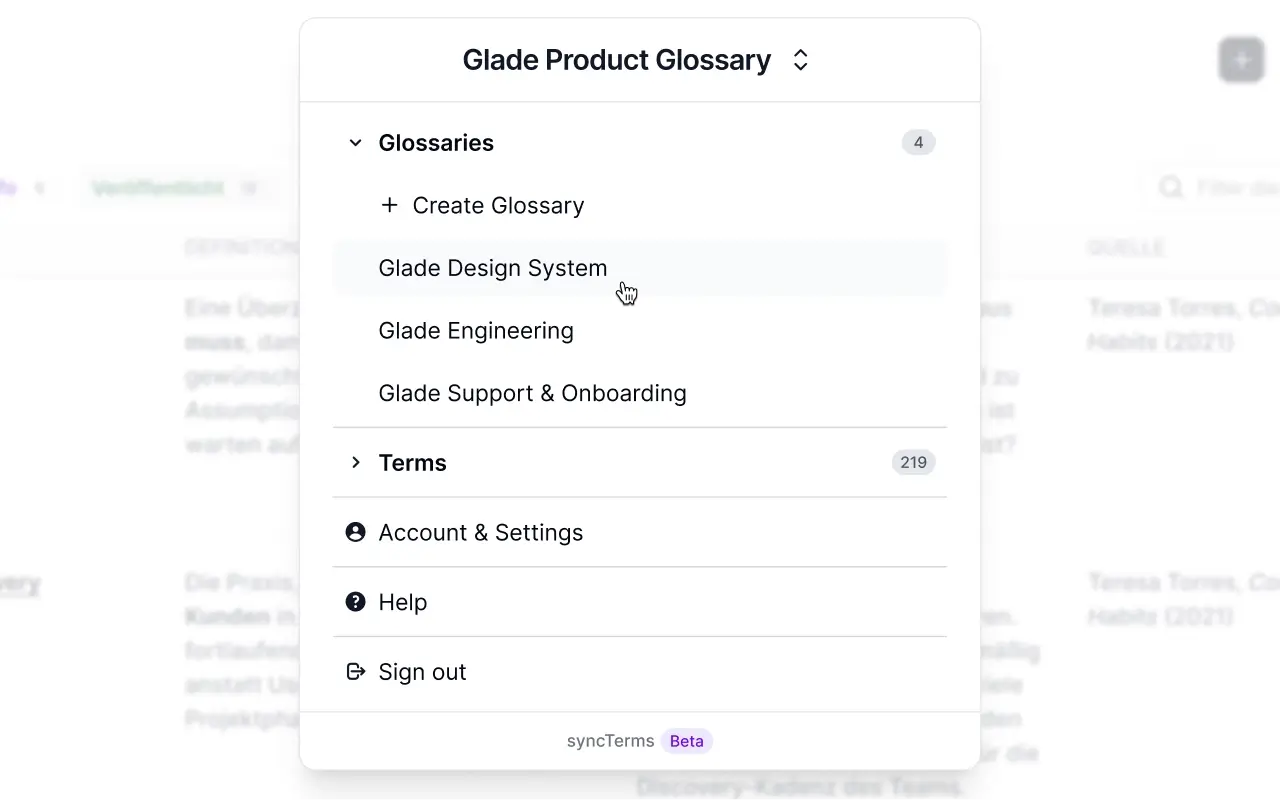 syncTerms Glossary Switcher